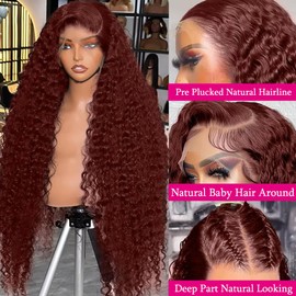 IAMFUPO Reddish Brown Lace Front Wigs Human Hair 13x6 Deep Wave Lace Front Wig 200% Density Deep Wave Frontal Wigs Pre Plucked with Baby Hair for Women Glueless (13x6 Reddish Deep, 28 inch)
