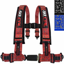 Bandana Red 4 Point Harness for Bucket Seat, Push Button Release, 5 Styles to Choose From, Racing Harness, Race Car, Off Road Vehicle, UTV, RZR [6075]