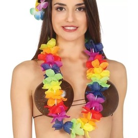 Genérico Lecute 12 Collar Hawaiano Tropical Fiesta Neon Brillan en Luz Negra UV Hawaii Flor Vacaciones Boda Batucada Hawaiian Tematica Disfraz Playa Diversion Luau Flores Collares Hawaianos, 90cm