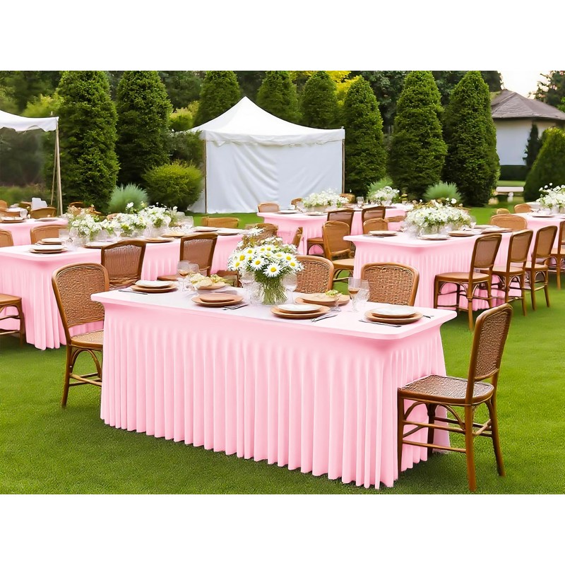 6 Packs Pink Spandex Table Clothes for 8 Ft Tables