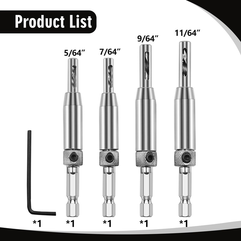 Hinge Drill Bit Self Centring, 4 Pcs Self Centering Drill