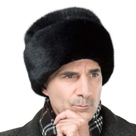 GUOJOZO Trapper Hat Winter Russian Ushanka Hat Men Faux Mink Fur Cossack Hat Winter Aviator Earflap Hat Windproof for Hunting Skiing (UK, Alpha, M) Black