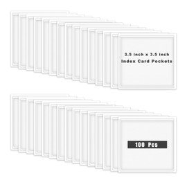 100 Pcs Self Adhesive Label Pockets,3.5 x 3.5 Inch Clear Label Pockets Index Card Pockets Card Holder Shelf Label Holder for Organizing