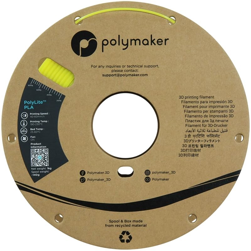 Polymaker PolyLite Luminous PLA Filament, Luminous Yellow 1.75mm 3D Printing