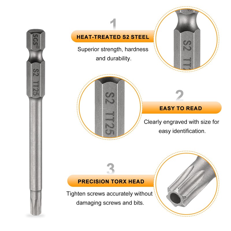 sourcing map 3pcs TT25 Security Torx Head Screwdriver Bit 3"