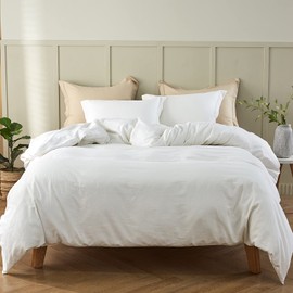Simple&Opulence French Linen Duvet Cover Set 104"x 92"- 3 Pieces (1 Comforter Cover,2 Pillowcases)-Natural Flax Cotton Blend-Solid Color Breathable Farmhouse Bedding-Off White, King