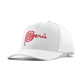 PeruCoUSA Marca Peru Hat — Trucker Mesh Snapback Cap — Adjustable — Gorras Peruanas (White)