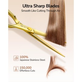 ULG Professional Hair Cutting Scissors 6.5-Inch Razor Edge Shears Ultra Sharp Japanese Stainless Steel Symmetrical for Left/Right Hand Scissors for Women, Men, Kids, Pets, Rustproof, Golden