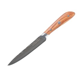 Swiss Diamond Kitchen Utility Knife, 5 Inch Full Tang German Steel Damascus Chef Knife with Carbonized Ash Wood Handle, 55+2 Rockwell Hardness, Chopping Knife