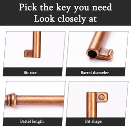 Hollow Barrel Skeleton Key KY-2AB and KY-3AB, Antique Decorative Keys for Classic Furniture & Décor (Set of 4)