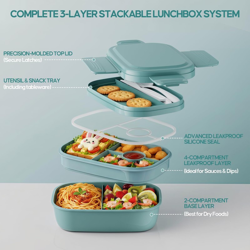 Adults Bento Lunch Box Set with Lunch Bag, 3-Tier Stackable