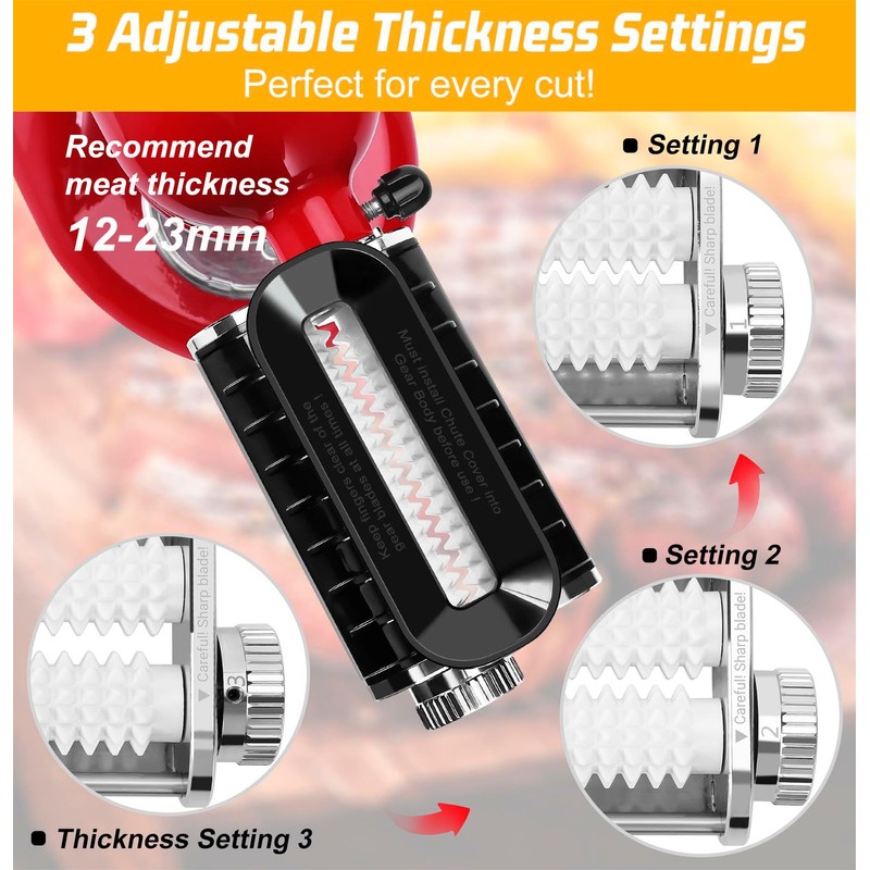 3 Thickness Adjustable Meat Tenderizer Attachment for Kitchenaid Mixers,Steak Cuber