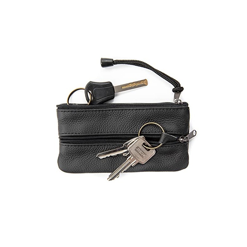 Leather Key Holder, Key Chain Wallet, Bag, Pencil Case (Black)