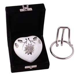 White Heart Shaped Small Cremation Ashes Urn with Box and Stand