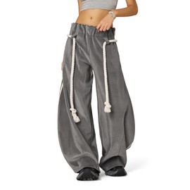 Aelfric Eden Stripe Super Baggy Sweatpants Wide Leg Pants for Women Loose Vintage Elastic Waist Lantern Trouser Dark Grey X-Large