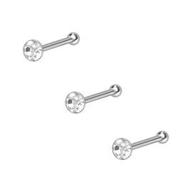 PIERCINGLINE Nose Stud Set of 3 925 Silver with Round Crystal Nose Piercing Stud Set Silver, Silver, Crystal