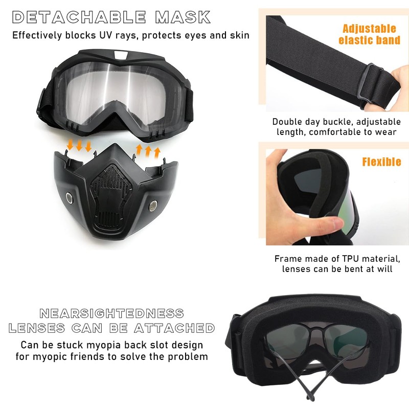 povtii Motorcycle Goggles, Windproof Dirt Bike Helmet Riding Goggles with