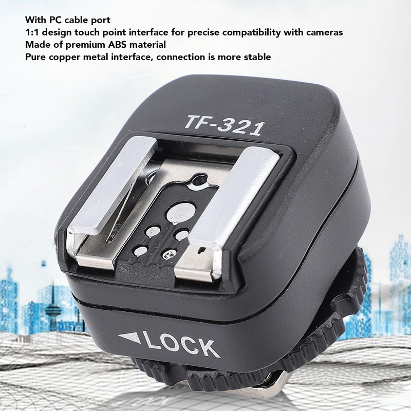 TF-321 Flash Hot Shoe Adapter, with Pc Sync Port, Flash