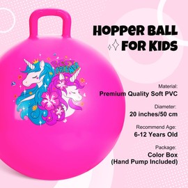 Vastoy Space Hopper Ball for Kids - 20 Inch Anti-Slip Unicorn Space Hopper with Hand Pump, Bouncy Inflatable Ride On Toy for Indoor Outdoor Fun, Gift for Children 6-12 Years (Pink Unicorn)