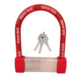 EnzZone Bike Lock Heavy Duty Anti Theft Alarm Bike U Lock, High Pitched Audible Alarm, Bicycle, Fits Fat Tire E-Bikes 20"x4" Wheels Scooters Motorcycles,16mm Stainless Steel Weather Proof 3 Keys (Red)