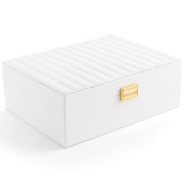 Gifturbo 2 Layers Jewelry Boxes for Women, White Jewelry Organizer Box with Removable Tray, PU Leather Jewelry Storage Box for Girls, Modern Style for Rings Earrings Necklace Bracelets, Gift Idea