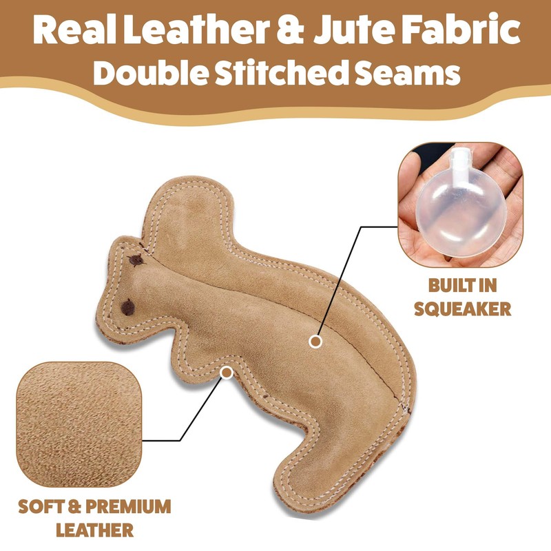 SPOT Dura-Fused Leather Squirrel Dog Toy – Real Leather &