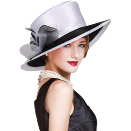 Black and White Women's Wedding Hats Bow Bowler Fedora Wide Brim - Kentucky Wlegant Derby & Tea Party Church Bridal Flat Top Hats