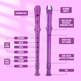 Soulmate Recorder Instrument for Kids Toddler Beginners Students German Style C Key Soprano Recorder Instrument 8 Holes 3 Piece ABS Descant Recorders with Cleaning Kit, Packing Bag (Purple)