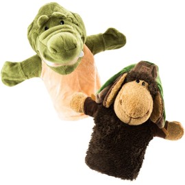 Animal Hand Puppets Set Of 2 by BetterLine - Premium Quality, 9.5 Inches Soft Plush Hand Puppets For Kids- Perfect For Storytelling, Teaching, Preschool, Role-Play Toy Puppets (Crocodile and Sheep)