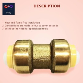 VN Infinite quality Fittings 1/2" Push-fit Straight Coupling 1/2" x 1/2" PEX Brass Pack of 10