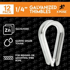 12 Pk Galvanized Steel Thimbles for Wire Rope - 1/4 Inch - Marine Rigging, Sailing, Boat Anchor, Fishing, Railing, DIY, Hobby, Commercial, Industrial Applications - by Xpose Safety