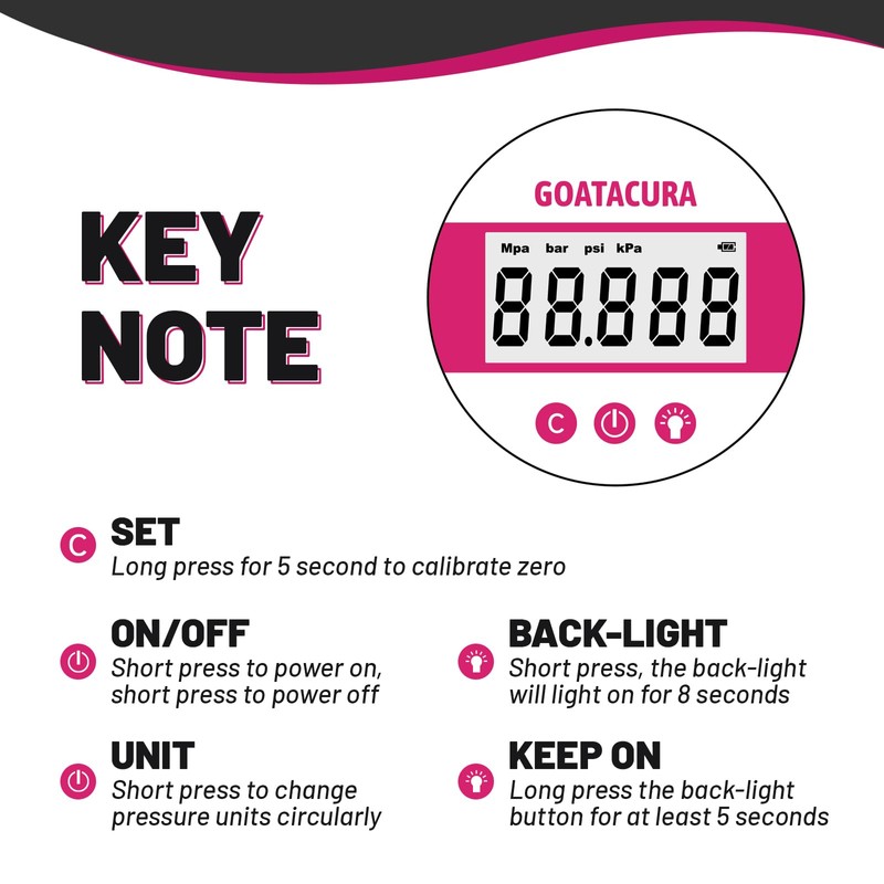 GOATACURA 0-10000psi Digital Industrial Pressure Gauge, 3-1/8" Dial Size, 1/4"