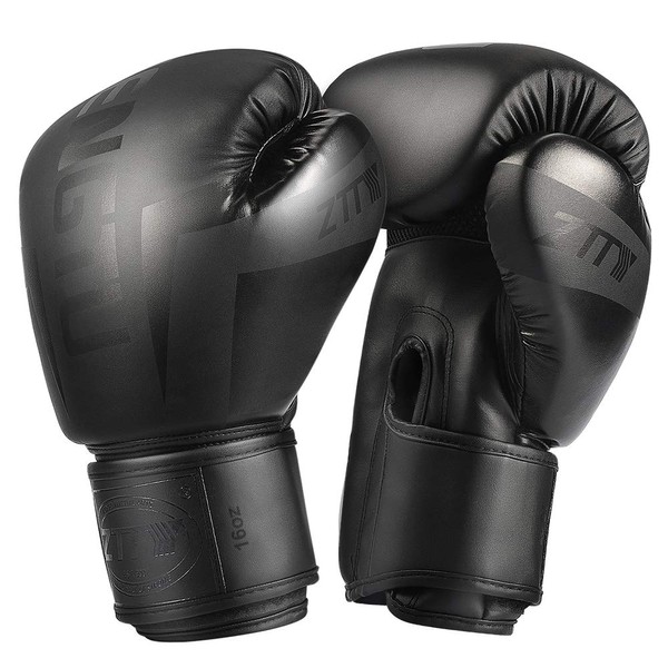 ZTTY Boxing Gloves Kickboxing Muay Thai Punching Bag MMA Pro Grade Sparring Training Fight Gloves for Men & Women, Black(10oz)