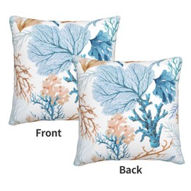 Nautical Coastal Blue Throw Pillow Covers 18x18 Set of 2 Beach Themed Ocean Coral Couch Decorative Pillow Cases Outdoor Sofa Cushion Cover for Bedroom Living Room