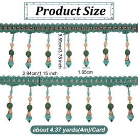 OLYCRAFT 4M Green Long Beads Tassel Curtain Trim 13cm Wide Beading Fringe Trimming Beaded Hanging Ball Tassel Fringe Trim Polyester Fringe Lace Ribbon for Cover Edge Decorative Curtain DIY Crafts