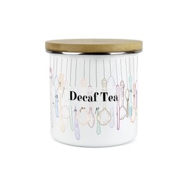 Purely Home Vintage Cutlery Decaf Tea Storage Canister - White Metal Enamel Kitchen Food Storage Container