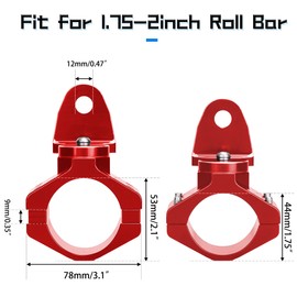 Dicater 360° Roating UTV Mount Bracket for Flag/LED Whip Light/Antenna Fits 1.75-2inch Roll Bar Compatible with All UTV Can Am Maverick X3 Commander Polaris RZR 900 1000 XP Pro, Pack of 2, Red