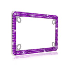 Fashion Motorcycle Glass Crystal Premium Purple Bling License Plate Frames,Exclusive Bling Motorcycle License Plate Holder,Motorbike Rhinestone License Plate Covers(1PC)
