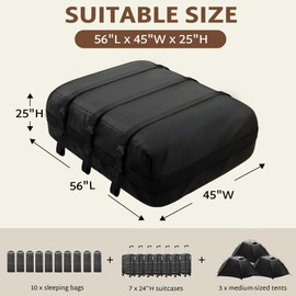 iBirdie Roof Rack Cargo Carrier 36.4 Cubic Feet, Soft-Shell Rooftop Cargo Box, Waterproof Heavy Duty 1200D for Car with/Without Roof Rack, Includes Anti-Slip Mat, Door Hooks, 56x45x25 inches