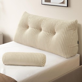 Z-hom Large Wedge Pillow Headboard, Twin Triangular Headboard Pillow, Reading Pillow Bed with a Roll Pillow for Bed Sitting Up Sleeping, Backrest Cushion Headboard Gap Pillow for Back, Beige Cream