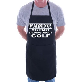 Print4U Warning May Talk About Golf Funny BBQ Novelty Cooking Apron Black