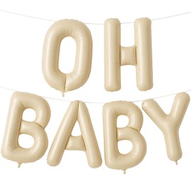 40 Inches XL Baby Shower Decoration, Oh Baby Letter Balloons, Baby Shower and Gender Reveal Party (Cream)