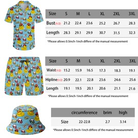 Mens 2 Piece Hawaiian Shirt Set Outfit and Compression Liner 2 in 1 Duck Money Shorts Sets with Bucket Hats Large