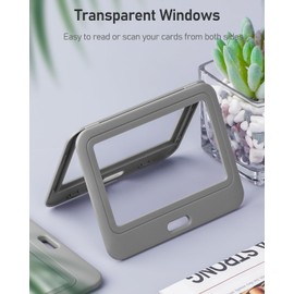 Uniclife 3 Pack ID Card Holder with Double Sided Windows, Horizontal Hard Plastic Grey Card Protector Pouch for Office School ID Card Credit Cards Proximity Keys Driving Licenses and Passports