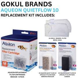 Gokul Brands Quietflow Power Filter 10 Filter Maintenance & Replacement Filter Media Kit Including Gokul Brands Mesh Bags(Replacement Filter cartridges Medium, Ammonia Reducer, Carbon Pads)