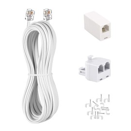KINXIYU Phone Cord 3 FT, Landline Telephone Cable with RJ11 Plug, Includes Telephone Inline Coupler RJ11 Splitter and 10pcs Cable Clips(White)