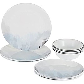 Corelle Tranquil Reflection Chip & Break resistant 12Pc Dinner Set, Service For 4, Blue, Grey