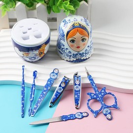 NOIAFZY 7Pcs Traditional Russian Nesting Design Nail Clippers Manicure Set Nail Scissors