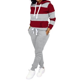 TOPONSKY Bottom Winter Athletic 3-stripes Sweatsuit Set Gray Plus Size 3XL