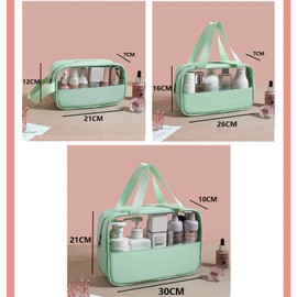 LEcylankEr Cosmetic Bag Transparent Pack of 3, Waterproof PVC Toiletry Bag for Women, Lightweight Makeup Bag for Cosmetics, Toiletry Bag Travel Set, Green, Modern